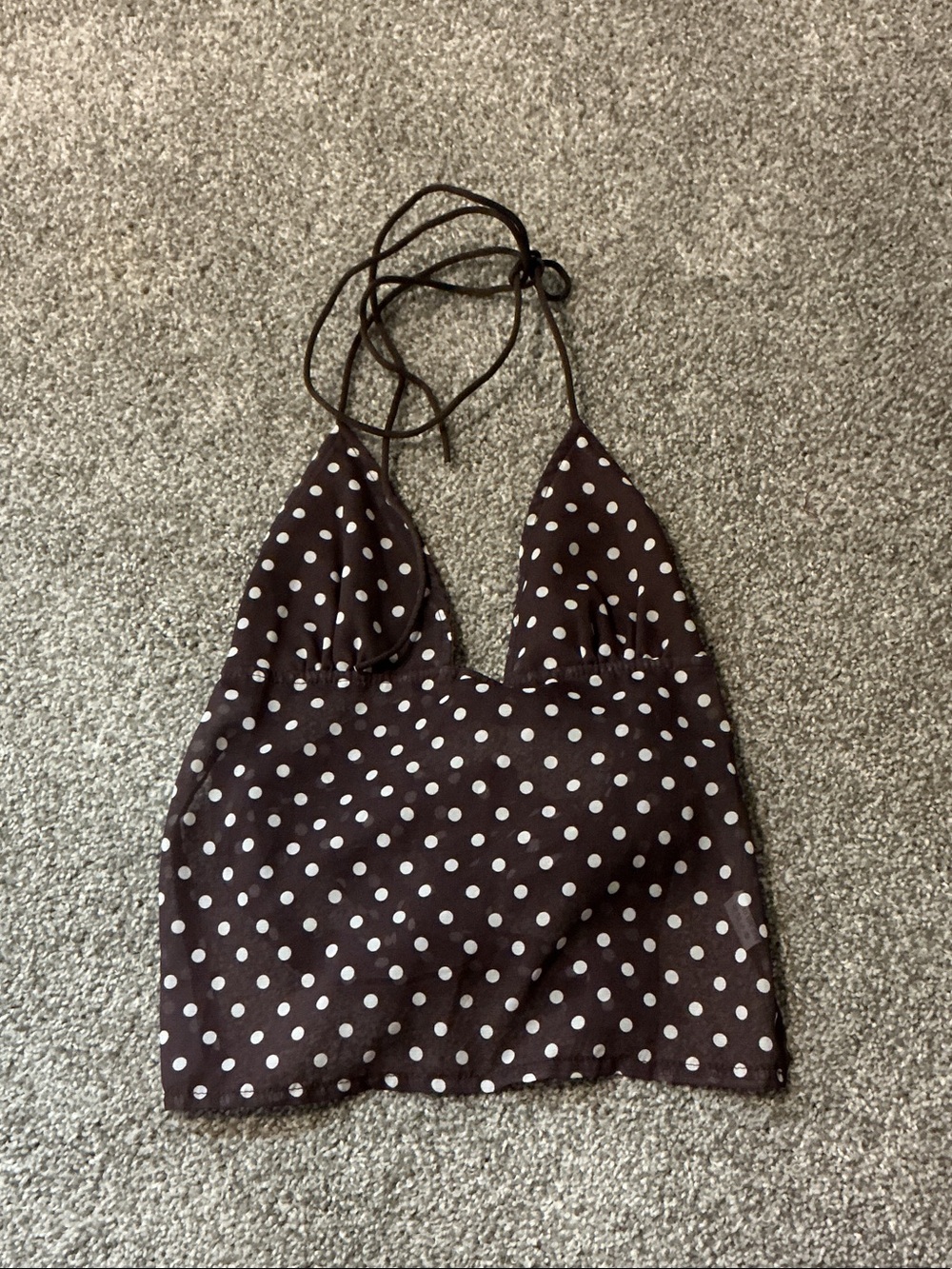 SHEIN Brown and White Polka Dot Halter Cami